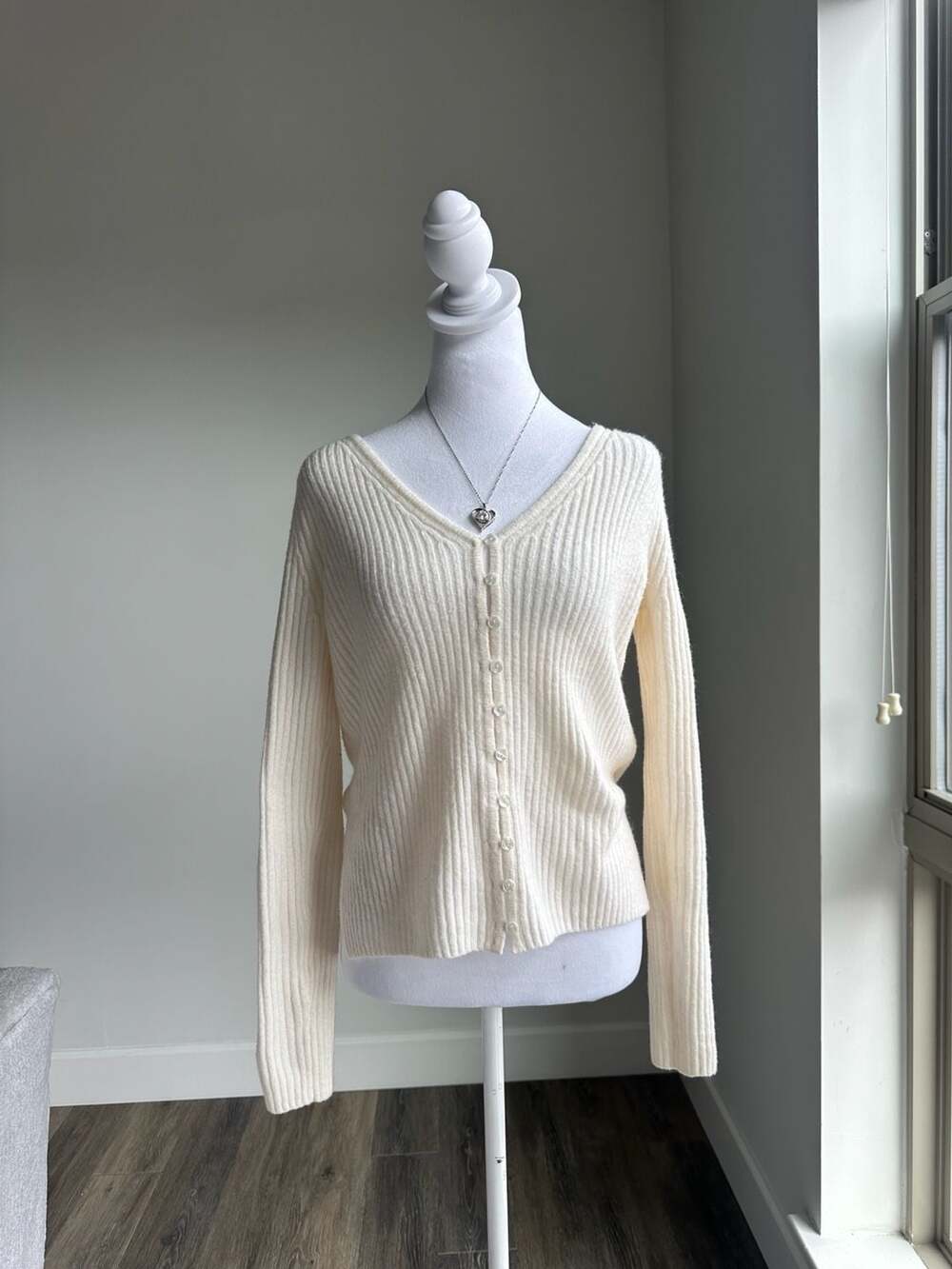 Abercrombie & Fitch Cream Ribbed Knit Button Up Cardigan Sweater Size S